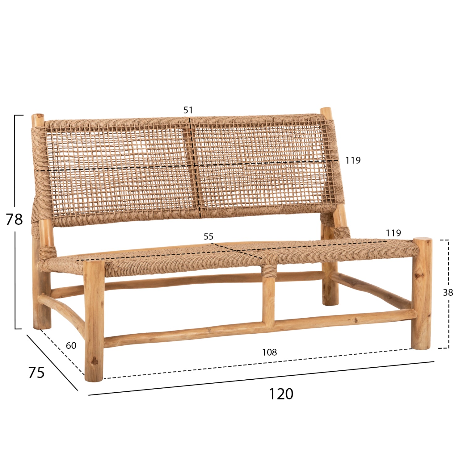 OUTDOOR 4PCS LOUNGE SET LONDER HM11957 SOLID TEAK WOOD-SYNTH.RATTAN-NATURAL COLOR