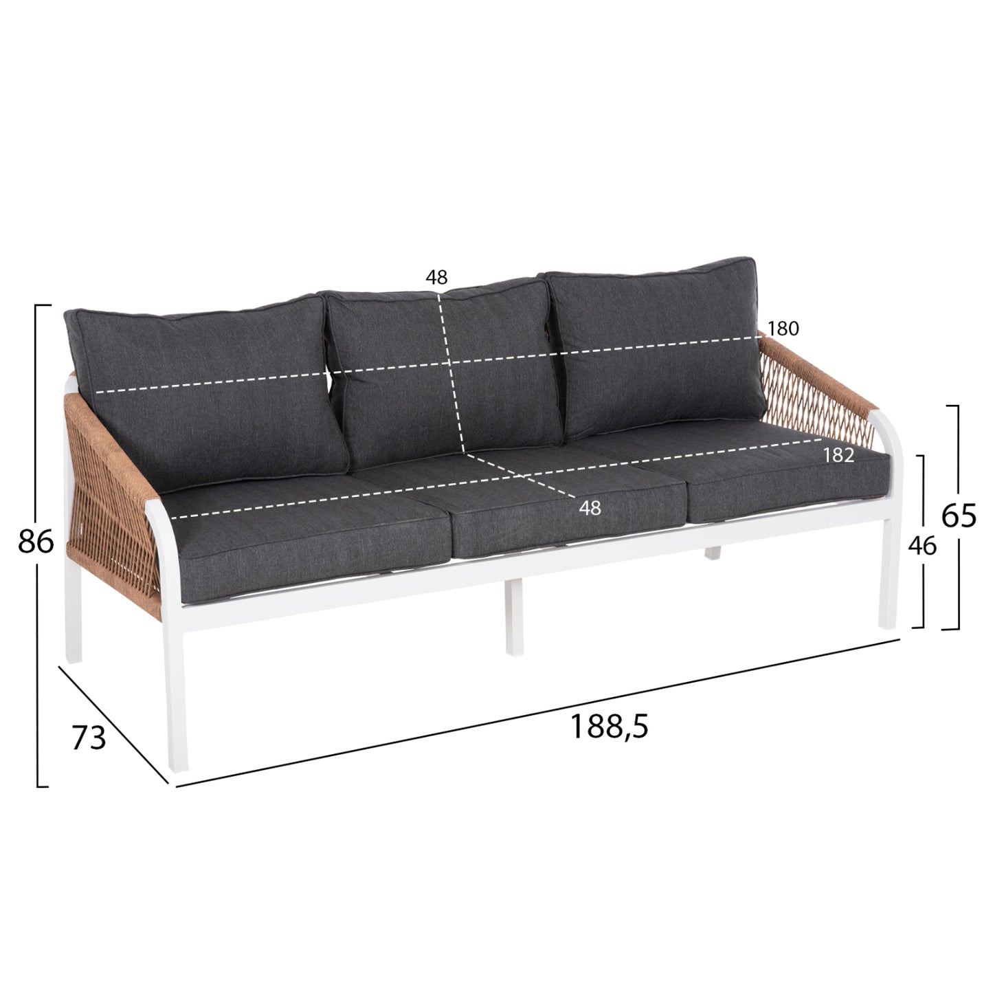 OUTDOOR LOUNGE SET 4PCS MAERLY HM6056.01 WHITE ALUMINUM-PE TWIST ROPE-ANTHRACITE CUSHIONS