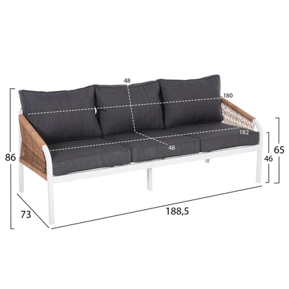 OUTDOOR LOUNGE SET 4PCS MAERLY HM6056.01 WHITE ALUMINUM-PE TWIST ROPE-ANTHRACITE CUSHIONS