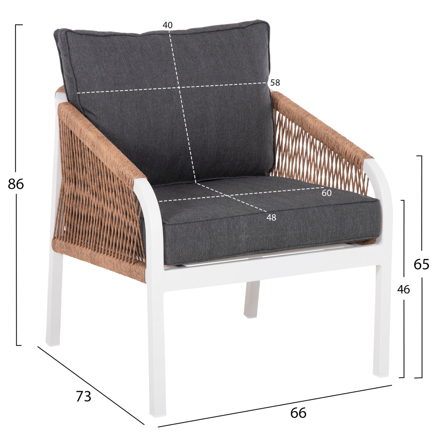 OUTDOOR LOUNGE SET 4PCS MAERLY HM6056.01 WHITE ALUMINUM-PE TWIST ROPE-ANTHRACITE CUSHIONS