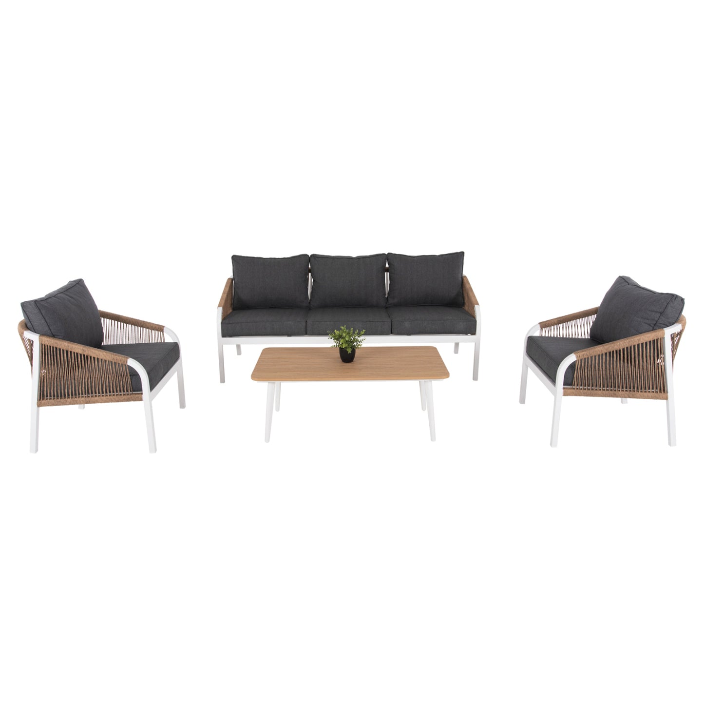 OUTDOOR LOUNGE SET 4PCS MAERLY HM6056.01 WHITE ALUMINUM-PE TWIST ROPE-ANTHRACITE CUSHIONS