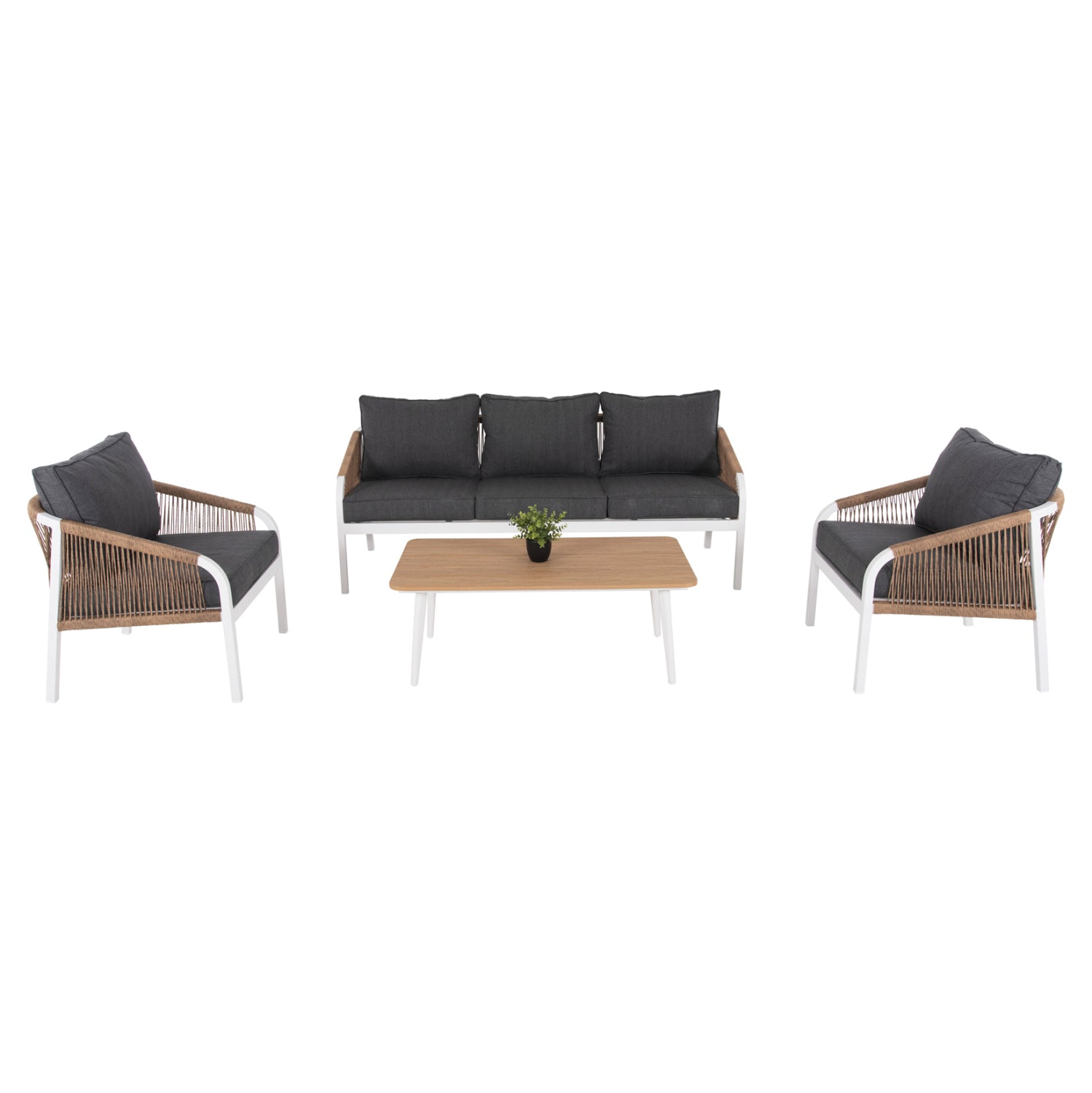 OUTDOOR LOUNGE SET 4PCS MAERLY HM6056.01 WHITE ALUMINUM-PE TWIST ROPE-ANTHRACITE CUSHIONS
