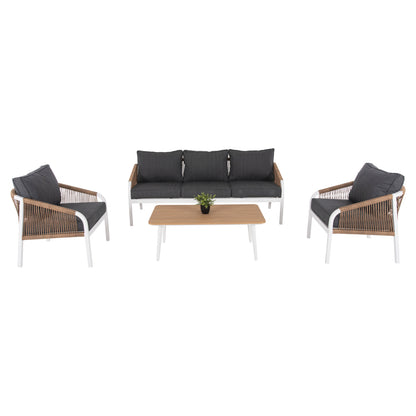 OUTDOOR LOUNGE SET 4PCS MAERLY HM6056.01 WHITE ALUMINUM-PE TWIST ROPE-ANTHRACITE CUSHIONS