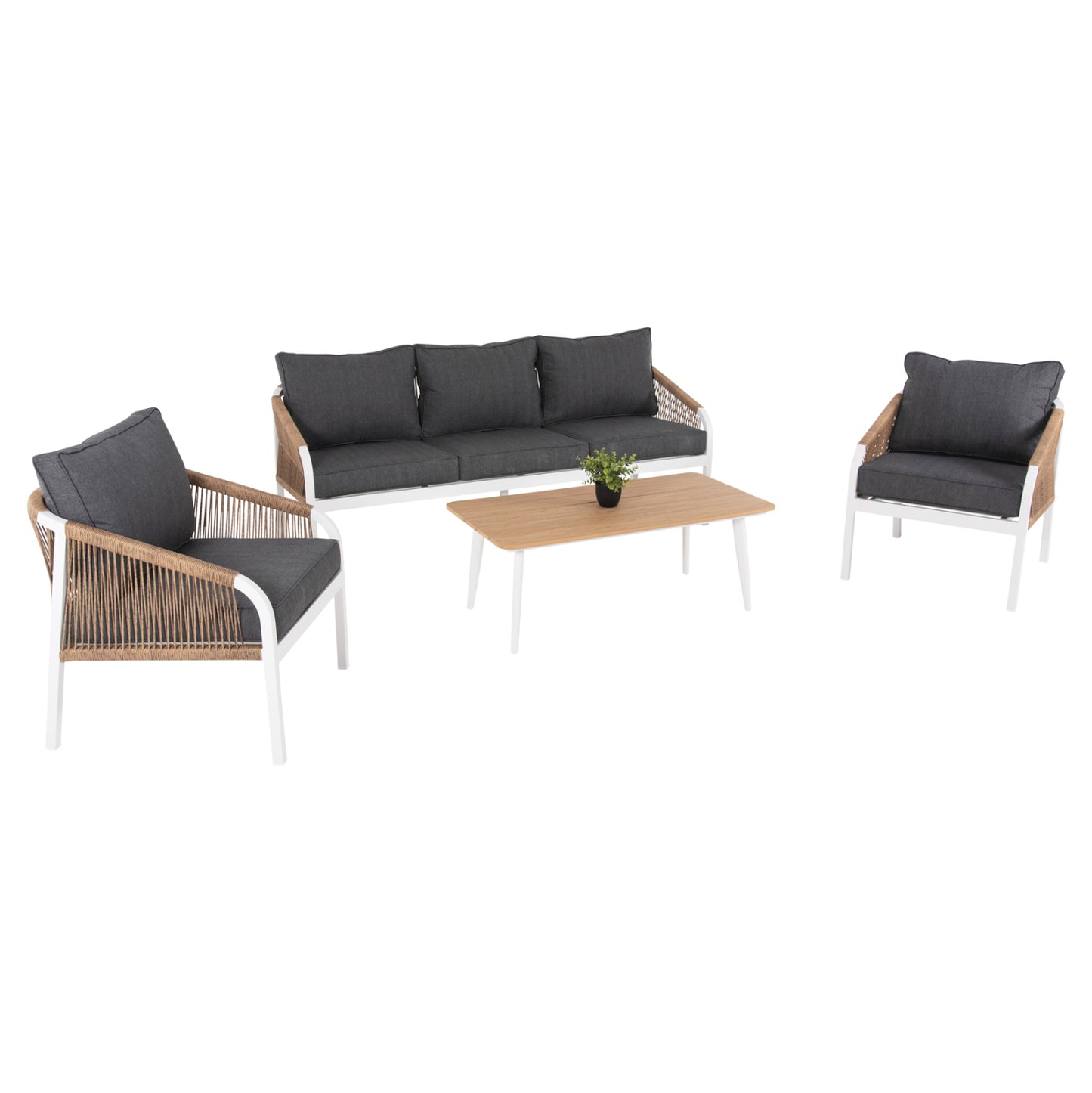 OUTDOOR LOUNGE SET 4PCS MAERLY HM6056.01 WHITE ALUMINUM-PE TWIST ROPE-ANTHRACITE CUSHIONS