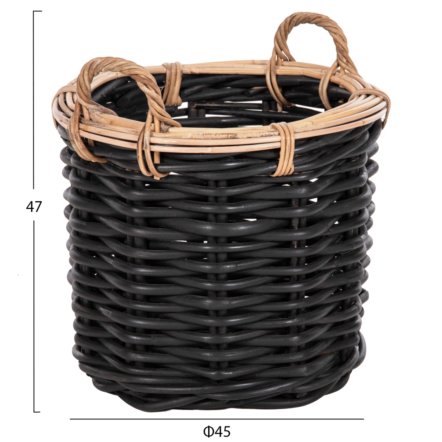 FLOOR BASKETS 2PCS POTTS HM4379 CL RATTAN IN BLACK&NATURAL Φ61+Φ45cm.