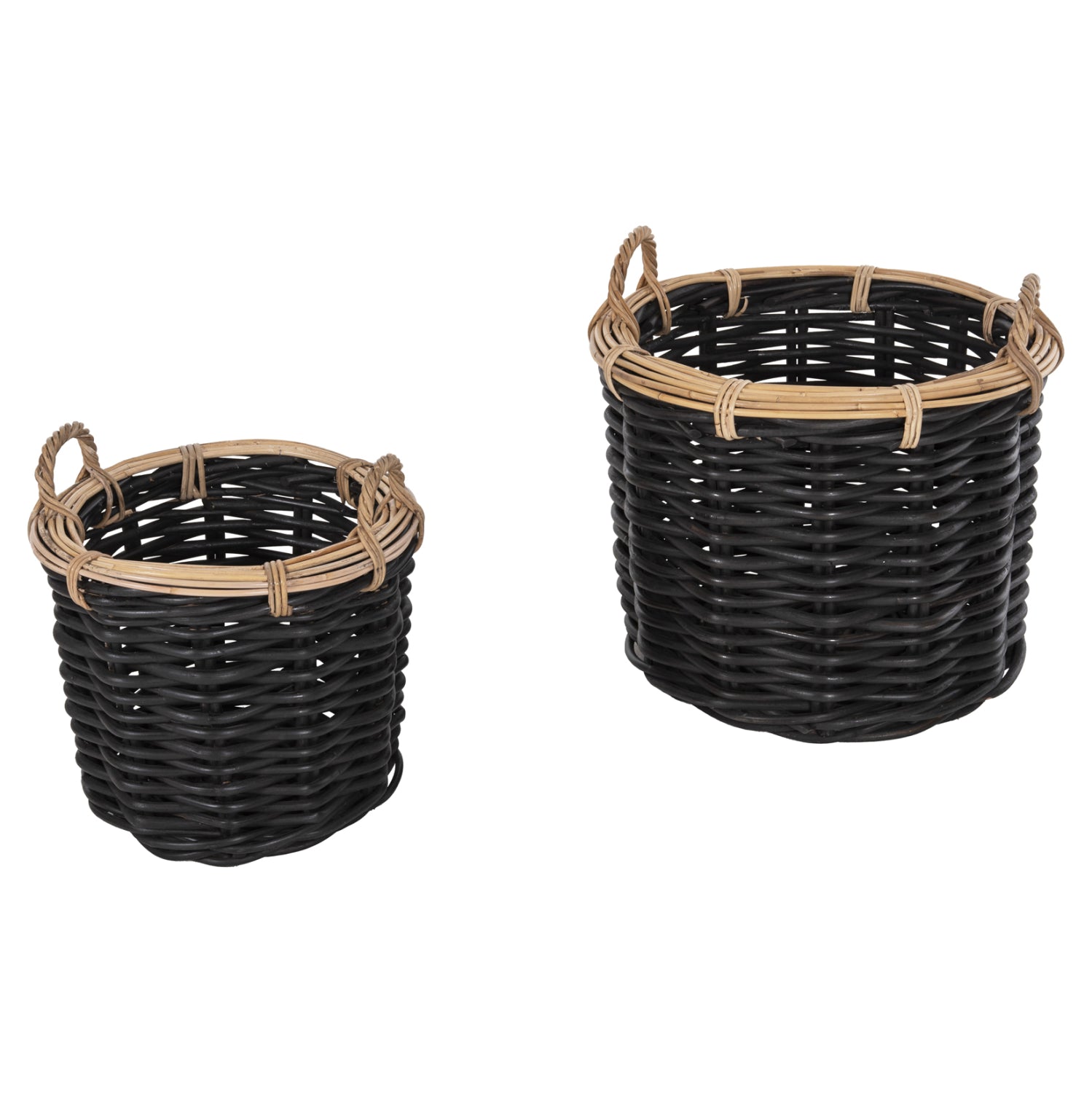 FLOOR BASKETS 2PCS POTTS HM4379 CL RATTAN IN BLACK&NATURAL Φ61+Φ45cm.