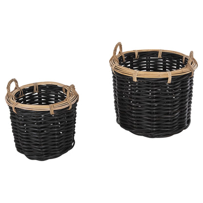 FLOOR BASKETS 2PCS POTTS HM4379 CL RATTAN IN BLACK&NATURAL Φ61+Φ45cm.