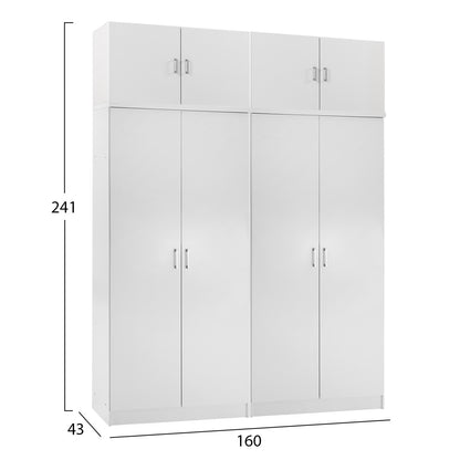 TWO WARDROBES 2-LEAF WITH LOFTS JENNA HM11350.05 MELAMINE IN WHITE 160x43x240Hcm.
