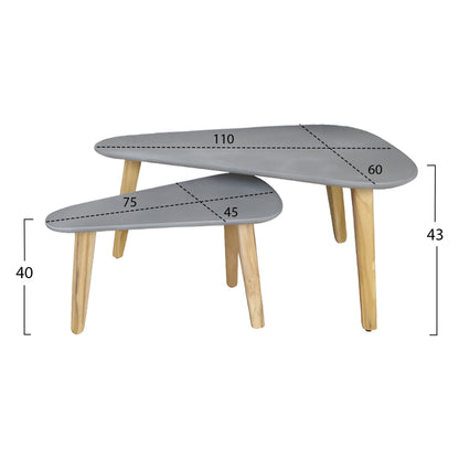 SET 2PCS COFFEE TABLES PRANTIS HM10732.01 FIBER CEMENT IN GREY--ACACIA WOOD LEGS