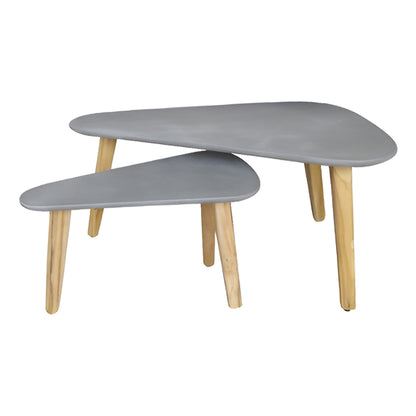 SET 2PCS COFFEE TABLES PRANTIS HM10732.01 FIBER CEMENT IN GREY--ACACIA WOOD LEGS