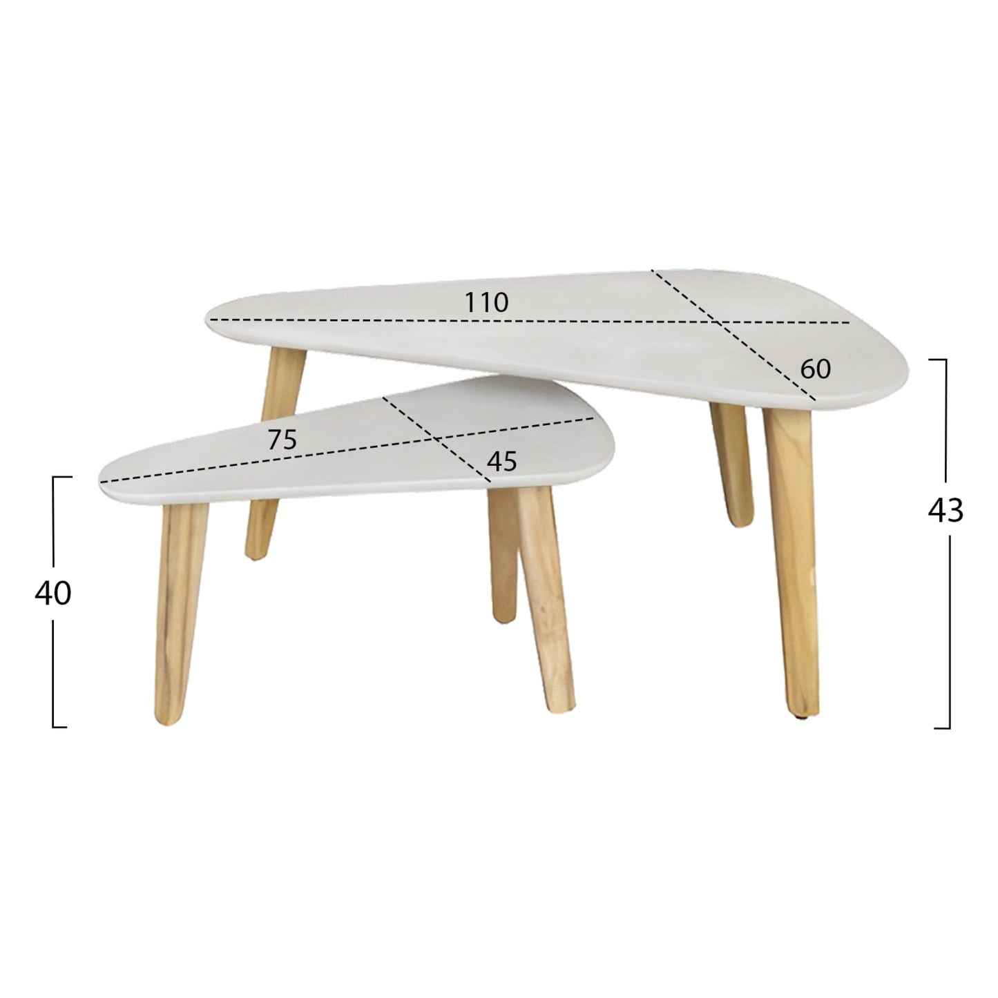 SET 2PCS COFFEE TABLES PRANTIS HM10732.02 FIBER CEMENT IN BEIGE--ACACIA WOOD LEGS