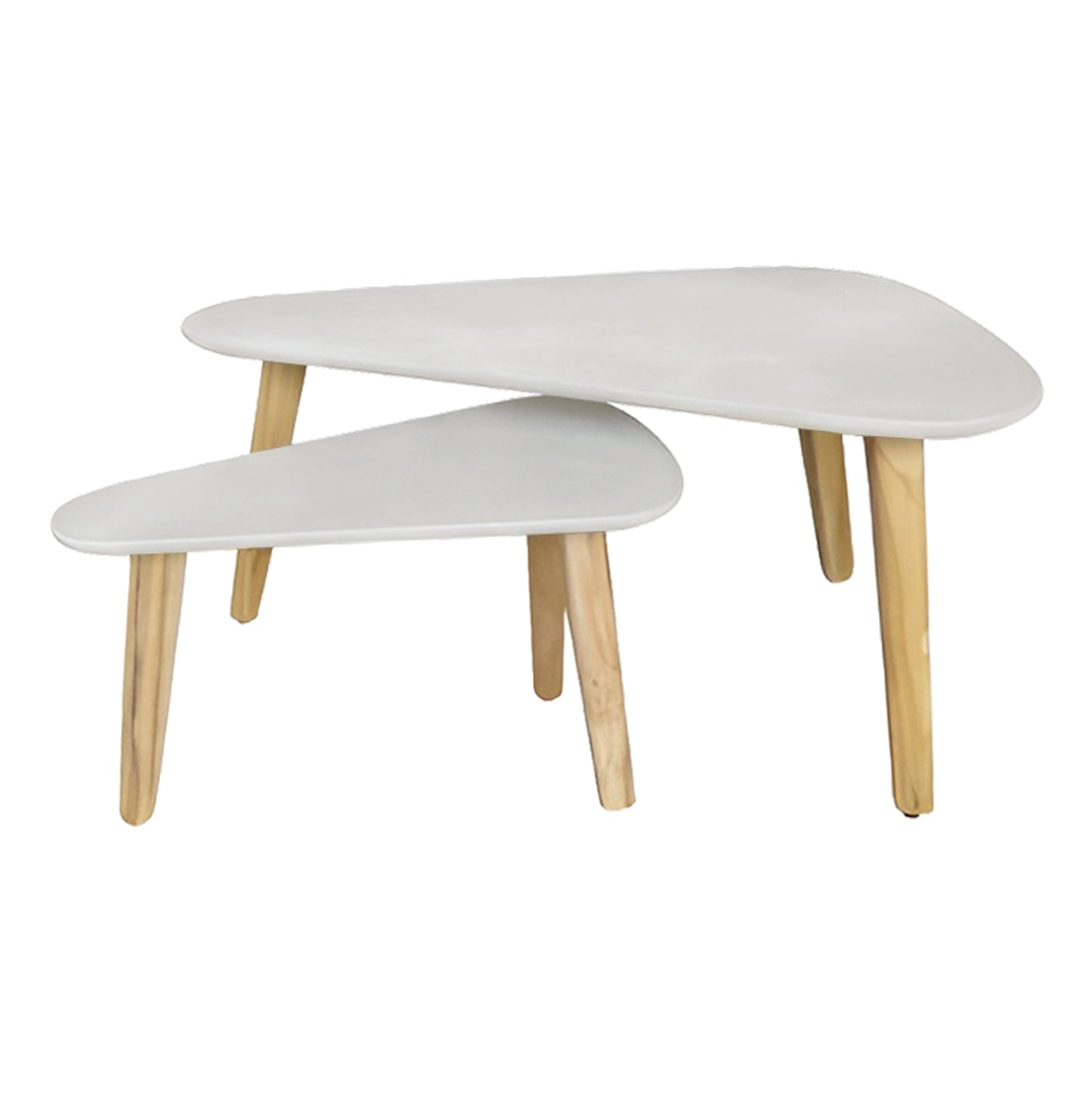 SET 2PCS COFFEE TABLES PRANTIS HM10732.02 FIBER CEMENT IN BEIGE--ACACIA WOOD LEGS