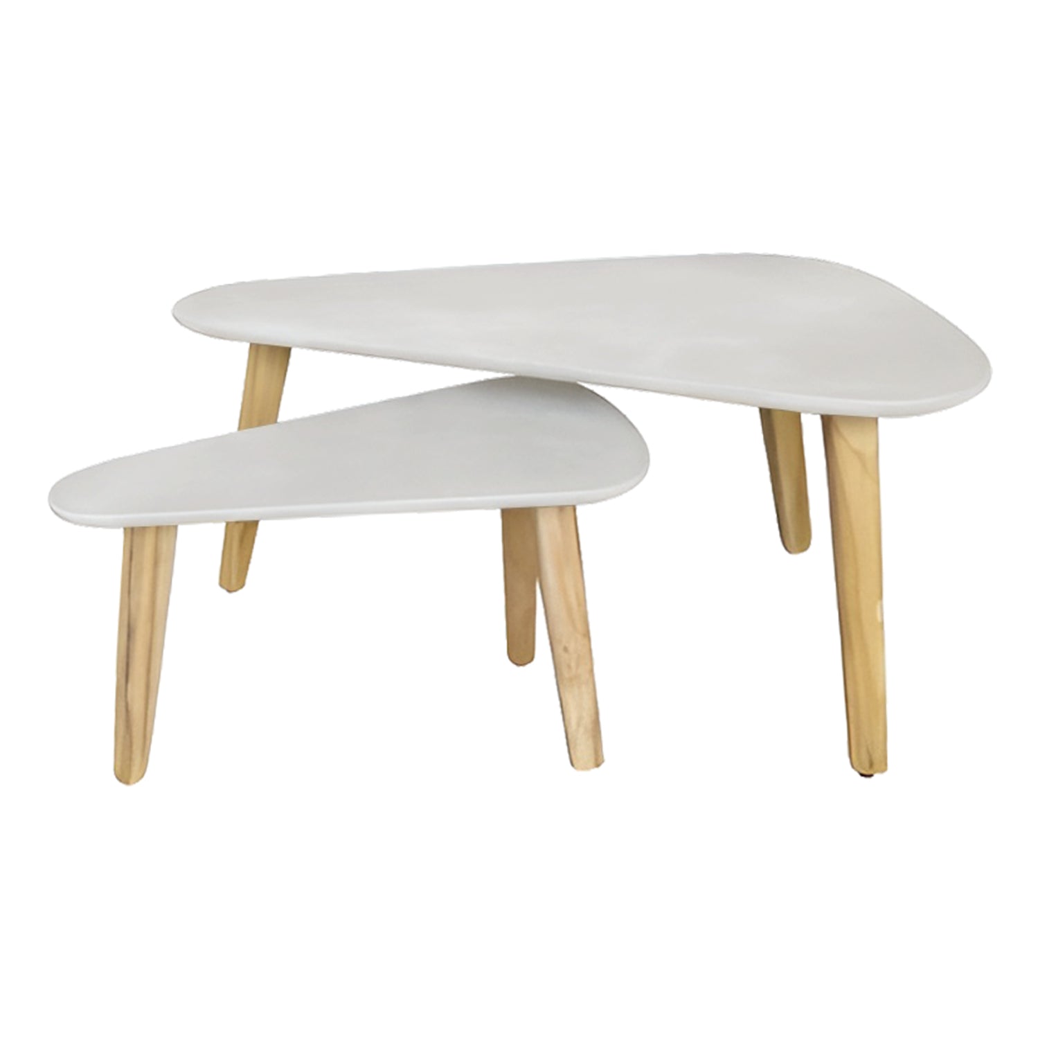 SET 2PCS COFFEE TABLES PRANTIS HM10732.02 FIBER CEMENT IN BEIGE--ACACIA WOOD LEGS