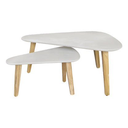 SET 2PCS COFFEE TABLES PRANTIS HM10732.02 FIBER CEMENT IN BEIGE--ACACIA WOOD LEGS