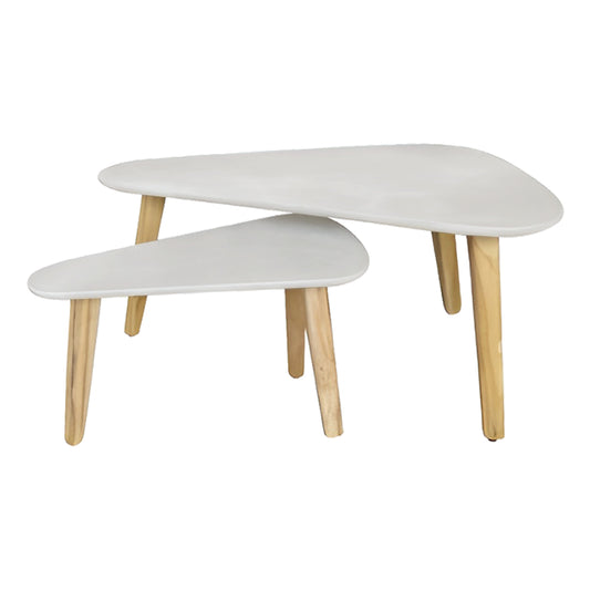 SET 2PCS COFFEE TABLES PRANTIS HM10732.02 FIBER CEMENT IN BEIGE--ACACIA WOOD LEGS