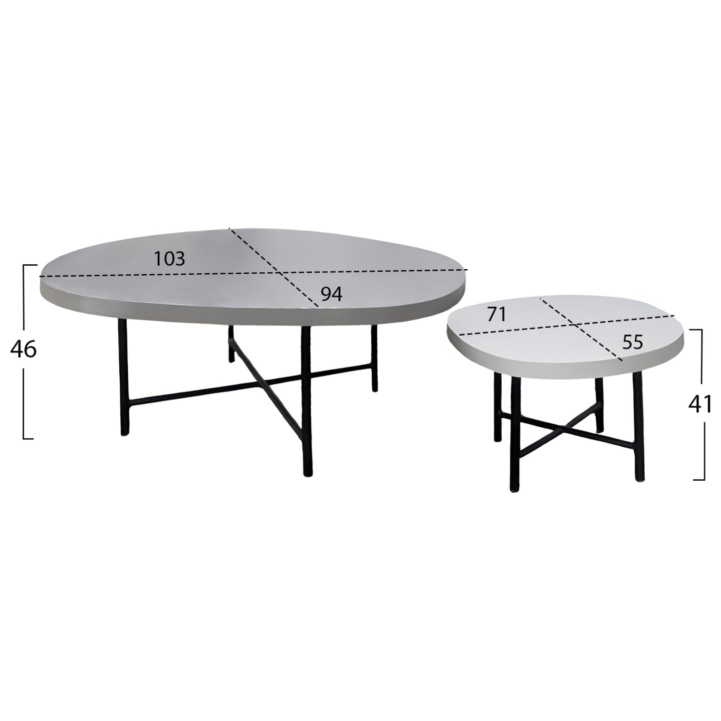 SET 2PCS COFFEE TABLES IFFANS ΗΜ10733.01 FIBER CEMENT IN GREY--BLACK METALLIC LEGS