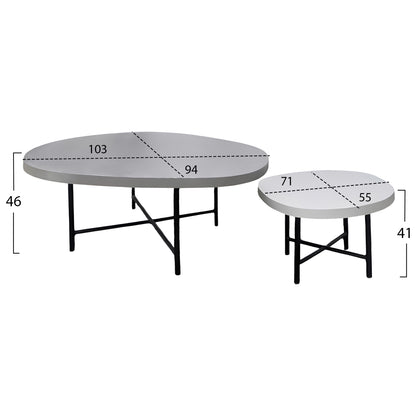 SET 2PCS COFFEE TABLES IFFANS ΗΜ10733.01 FIBER CEMENT IN GREY--BLACK METALLIC LEGS