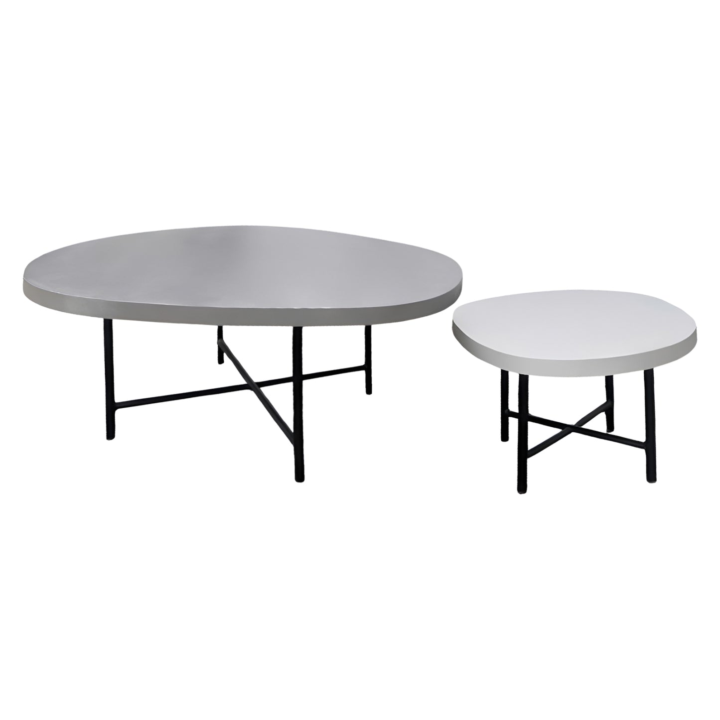 SET 2PCS COFFEE TABLES IFFANS ΗΜ10733.01 FIBER CEMENT IN GREY--BLACK METALLIC LEGS