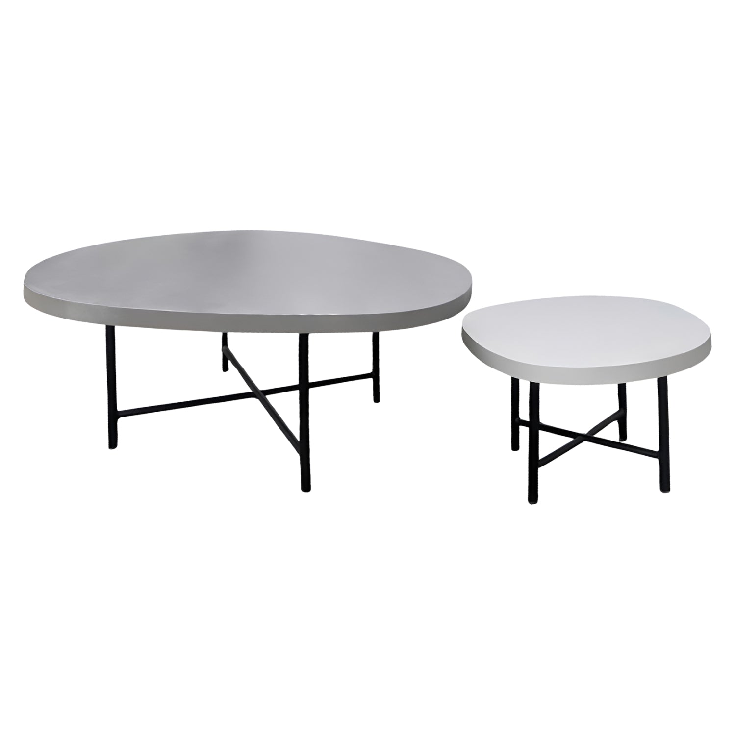 SET 2PCS COFFEE TABLES IFFANS ΗΜ10733.01 FIBER CEMENT IN GREY--BLACK METALLIC LEGS