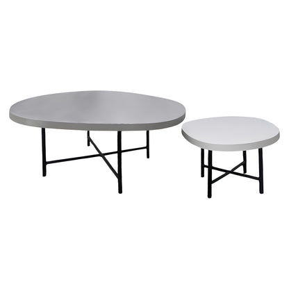 SET 2PCS COFFEE TABLES IFFANS ΗΜ10733.01 FIBER CEMENT IN GREY--BLACK METALLIC LEGS