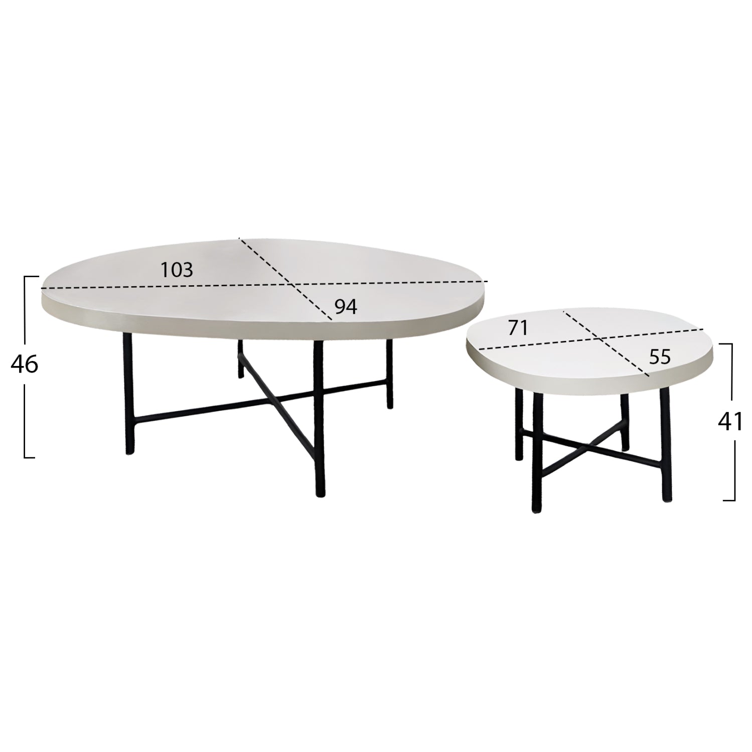SET 2PCS COFFEE TABLES IFFANS HM10733.02 FIBER CEMENT IN BEIGE--BLACK METALLIC LEGS