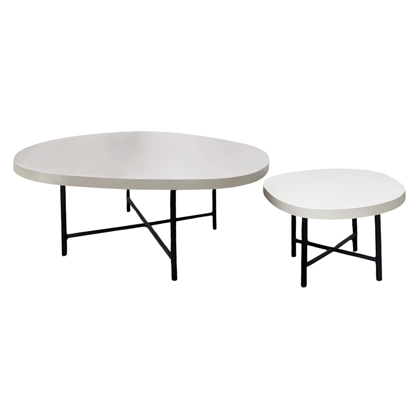 SET 2PCS COFFEE TABLES IFFANS HM10733.02 FIBER CEMENT IN BEIGE--BLACK METALLIC LEGS