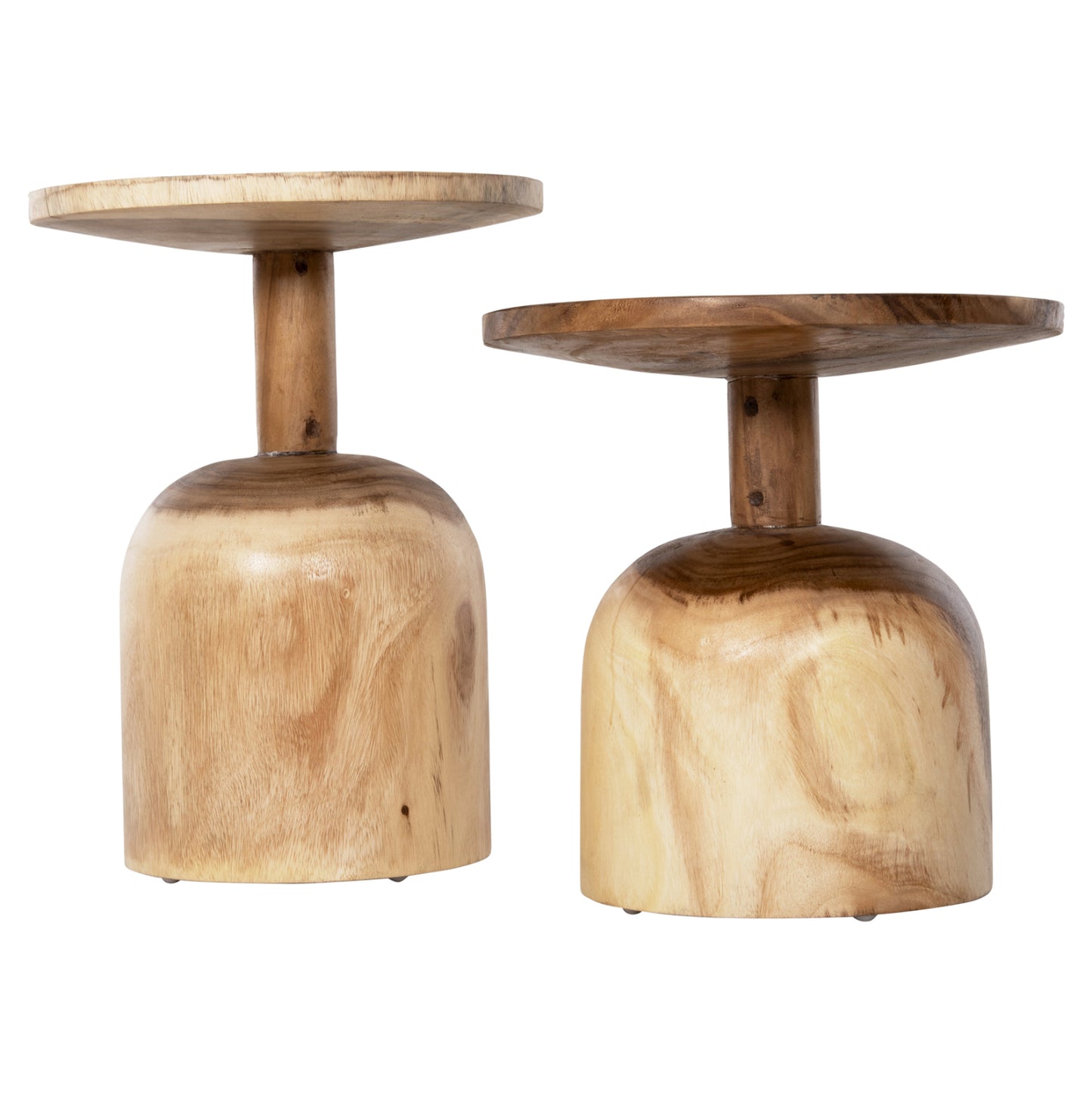 SET 2PCS SIDE TABLES PUMBE HM10710 SOLID SUAR WOOD IN NATURAL Φ38,5 & Φ39,5cm.