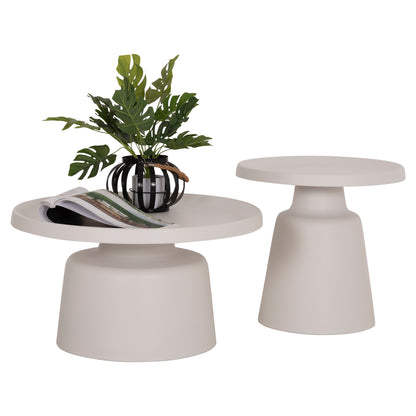 SET 2 COFFEE TABLES RINKON2 HM18304.01 ALL METAL IN WHITE Φ49cm & Φ69cm