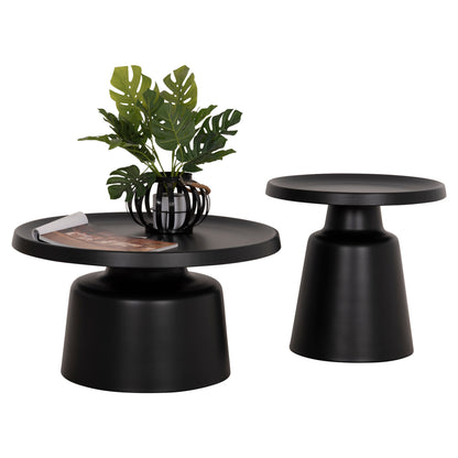 SET 2 COFFEE TABLES RINKON2 HM18304.02 ALL METAL IN BLACK Φ49cm & Φ69cm