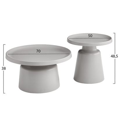 SET 2 COFFEE TABLES RINKON2 HM18304.03 ALL METAL IN GREY Φ50cm & Φ70cm