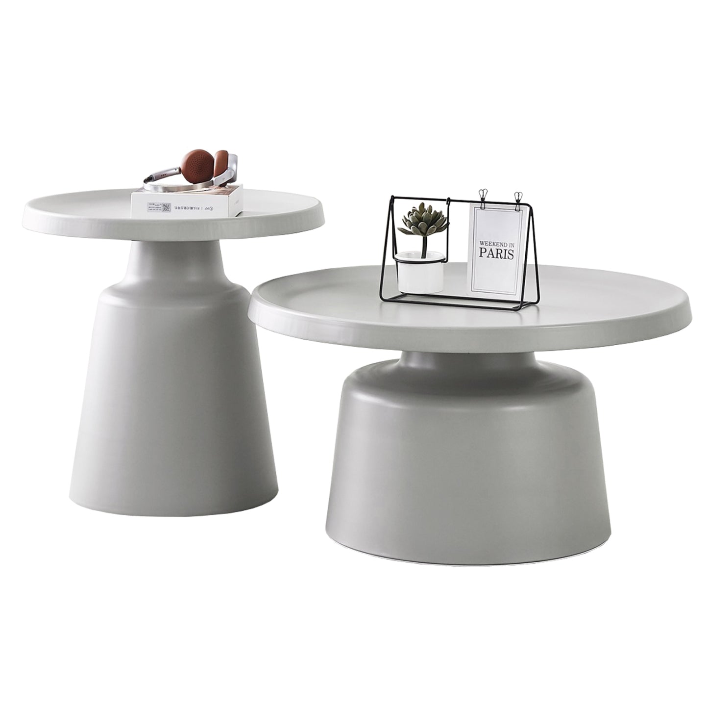 SET 2 COFFEE TABLES RINKON2 HM18304.03 ALL METAL IN GREY Φ50cm & Φ70cm