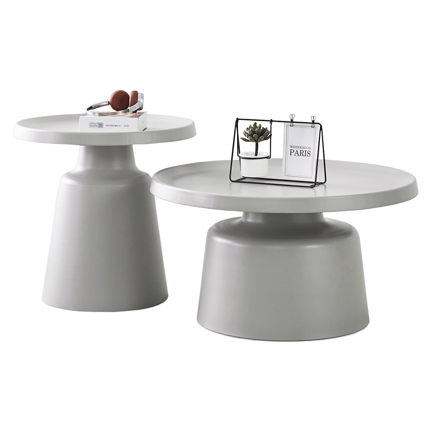 SET 2 COFFEE TABLES RINKON2 HM18304.03 ALL METAL IN GREY Φ50cm & Φ70cm