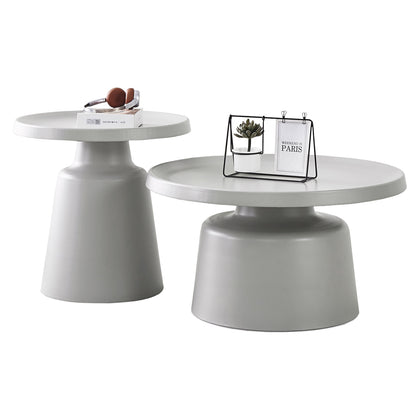 SET 2 COFFEE TABLES RINKON2 HM18304.03 ALL METAL IN GREY Φ50cm & Φ70cm