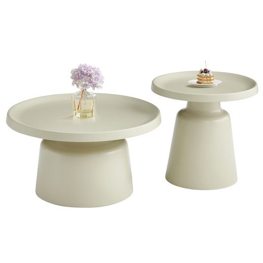 SET 2 COFFEE TABLES RINKON2 HM18304.04 ALL METAL IN CHAMPAGNE COLOR Φ50cm & Φ70cm