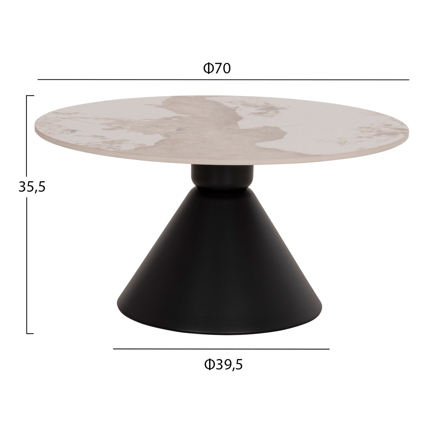 SET 2 COFFEE TABLES JEN HM18305.02 METAL IN BLACK-SINTERED STONE IN PANDORA COLOR Φ50cm & Φ70cm