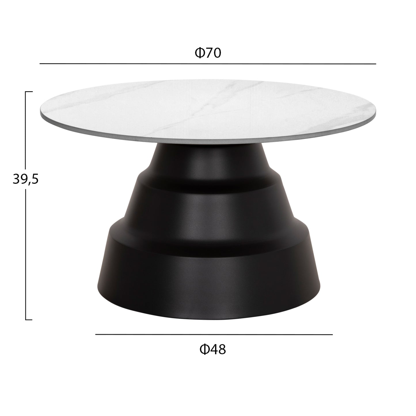 SET 2 COFFEE TABLES LIDOX HM18306.02 SINTERED STONE TOPS IN SNOW WHITE COLOR Φ50cm & Φ70cm