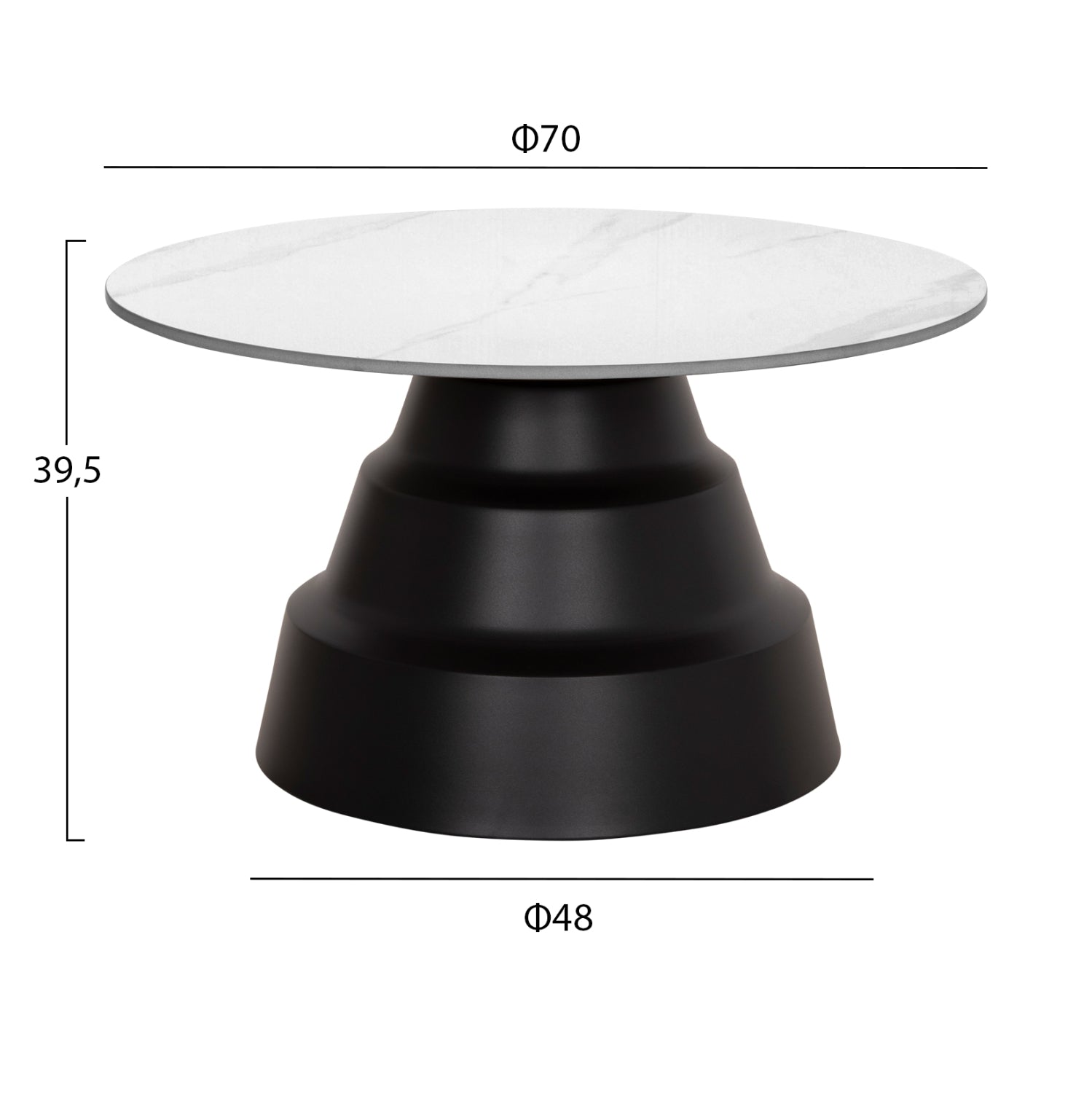 SET 2 COFFEE TABLES LIDOX HM18306.02 SINTERED STONE TOPS IN SNOW WHITE COLOR Φ50cm & Φ70cm