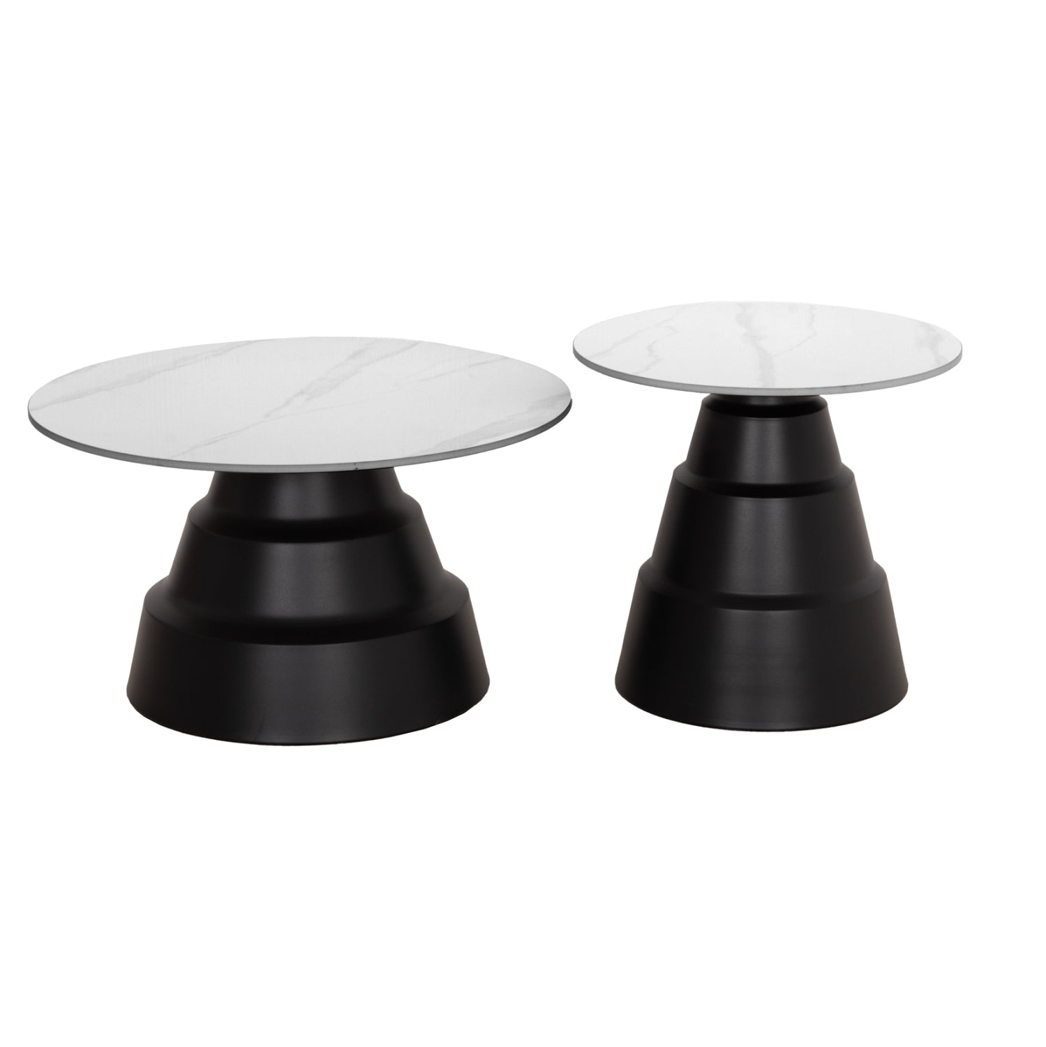 SET 2 COFFEE TABLES LIDOX HM18306.02 SINTERED STONE TOPS IN SNOW WHITE COLOR Φ50cm & Φ70cm