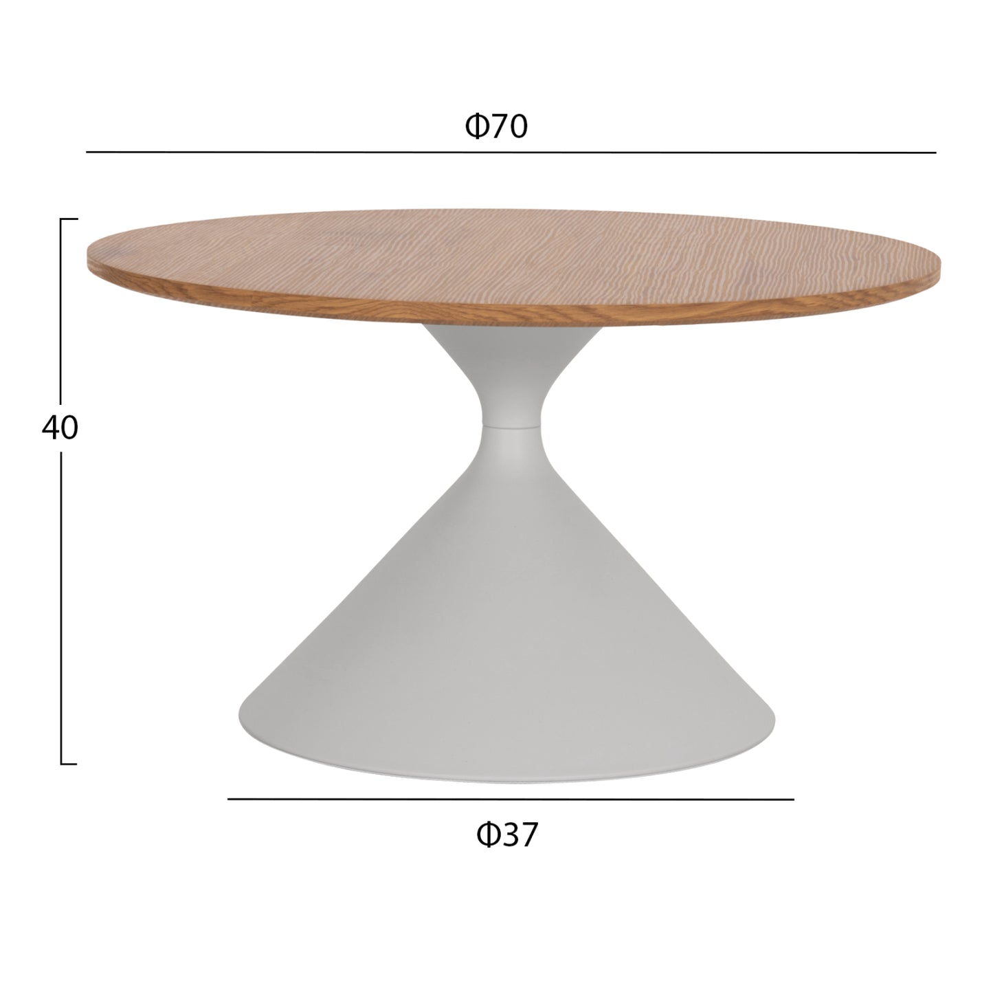 SET 2 COFFEE TABLES JENNEL(X) HM18308.01 METAL IN WHITE--MDF WITH PAPER VENEER Φ50cm & Φ70cm