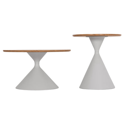 SET 2 COFFEE TABLES JENNEL(X) HM18308.01 METAL IN WHITE--MDF WITH PAPER VENEER Φ50cm & Φ70cm