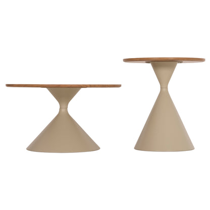 SET 2 COFFEE TABLES JENNEL(X) HM18308.04 METAL IN CHAMPAGNE--MDF WITH PAPER VENEER Φ50cm & Φ70cm