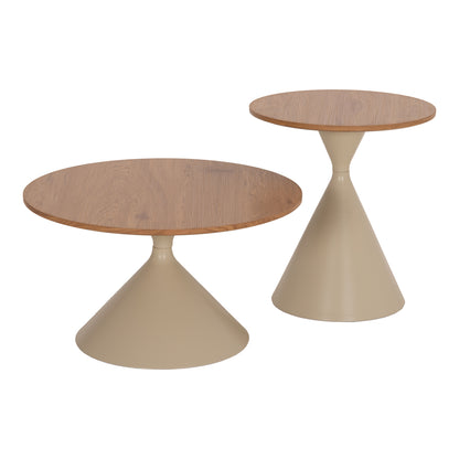 SET 2 COFFEE TABLES JENNEL(X) HM18308.04 METAL IN CHAMPAGNE--MDF WITH PAPER VENEER Φ50cm & Φ70cm