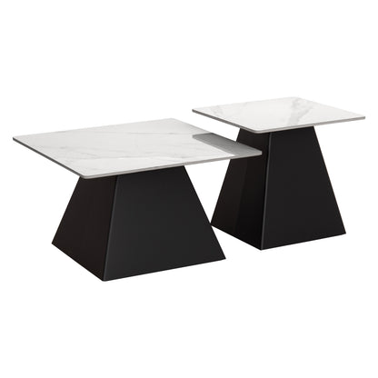 SET 2 COFFEE TABLES QUBER(X) HM18311.02 SINTERED STONE SQUARE--BLACK BASES