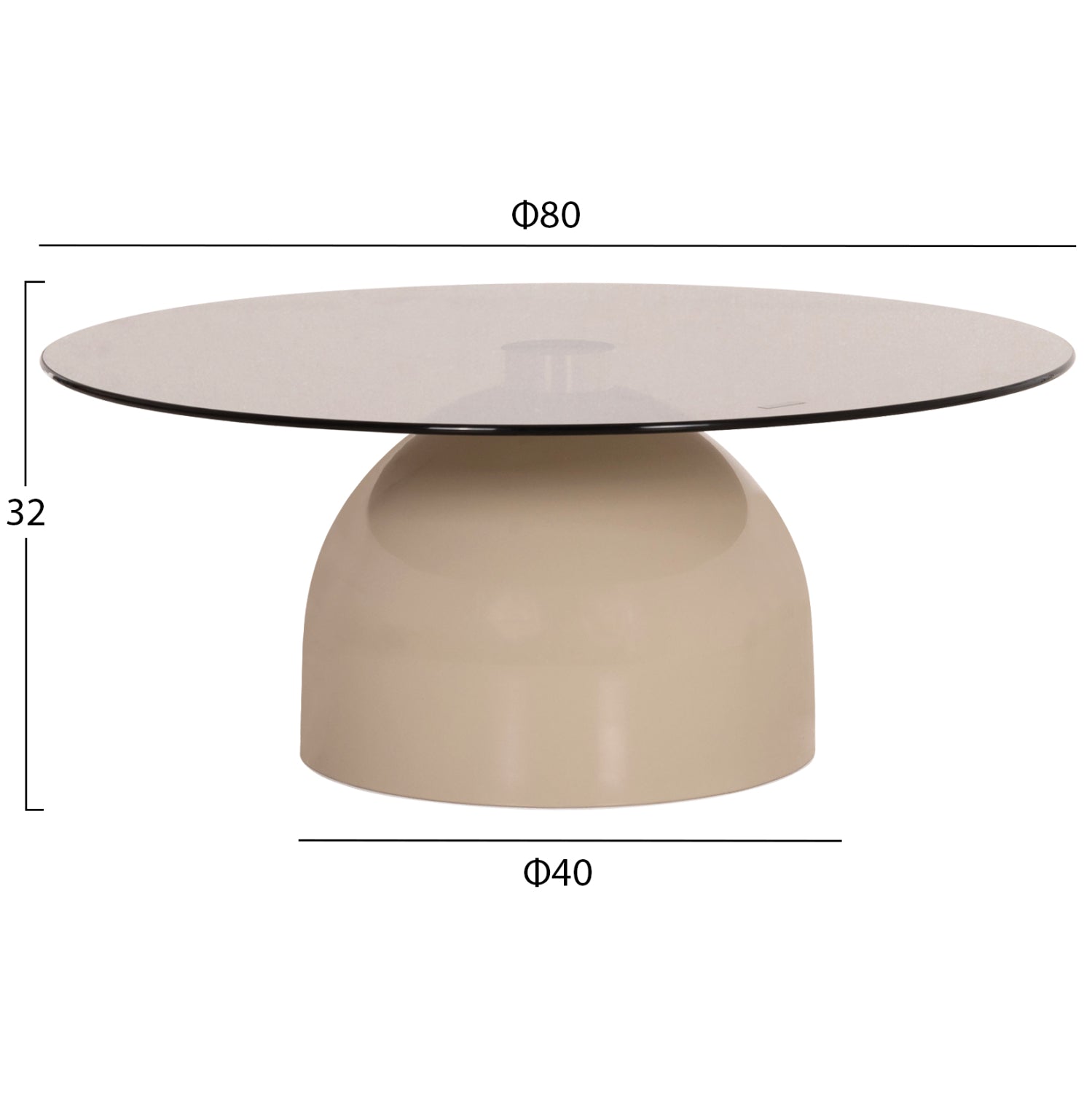 SET 2 COFFEE TABLES BELLINS HM18313.04 BEIGE METAL BASES--GLASS TOPS Φ50cm & Φ80cm