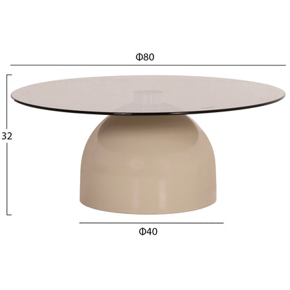SET 2 COFFEE TABLES BELLINS HM18313.04 BEIGE METAL BASES--GLASS TOPS Φ50cm & Φ80cm