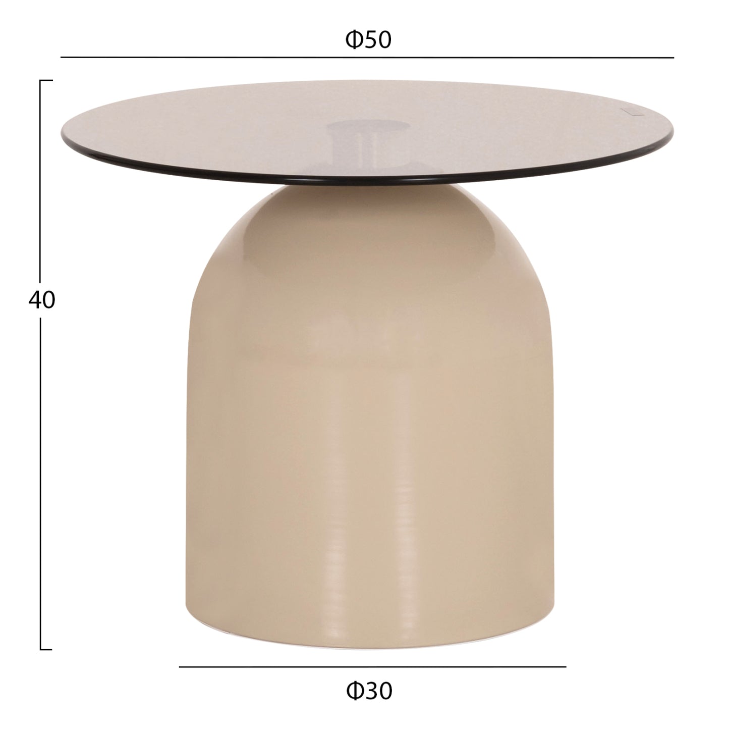 SET 2 COFFEE TABLES BELLINS HM18313.04 BEIGE METAL BASES--GLASS TOPS Φ50cm & Φ80cm