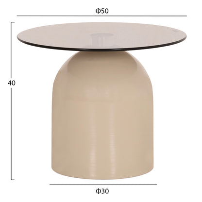 SET 2 COFFEE TABLES BELLINS HM18313.04 BEIGE METAL BASES--GLASS TOPS Φ50cm & Φ80cm