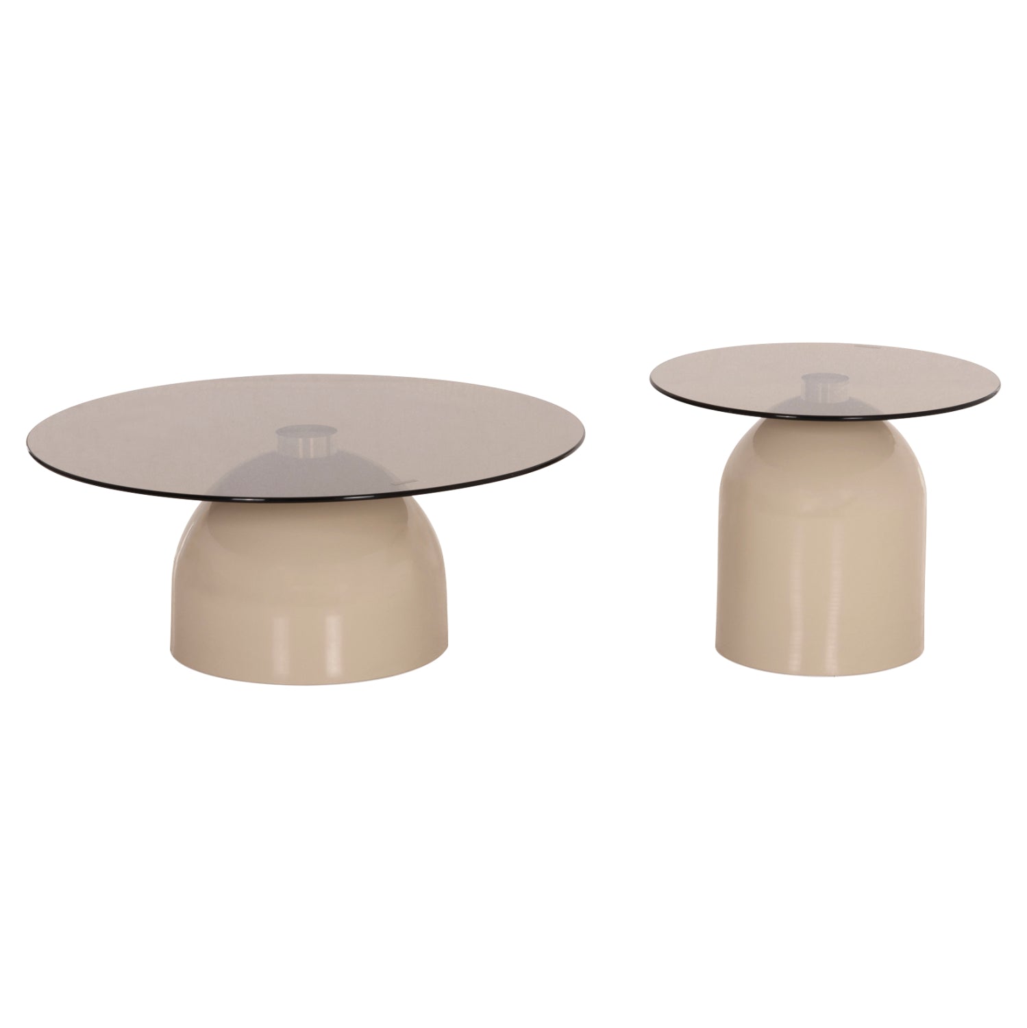 SET 2 COFFEE TABLES BELLINS HM18313.04 BEIGE METAL BASES--GLASS TOPS Φ50cm & Φ80cm