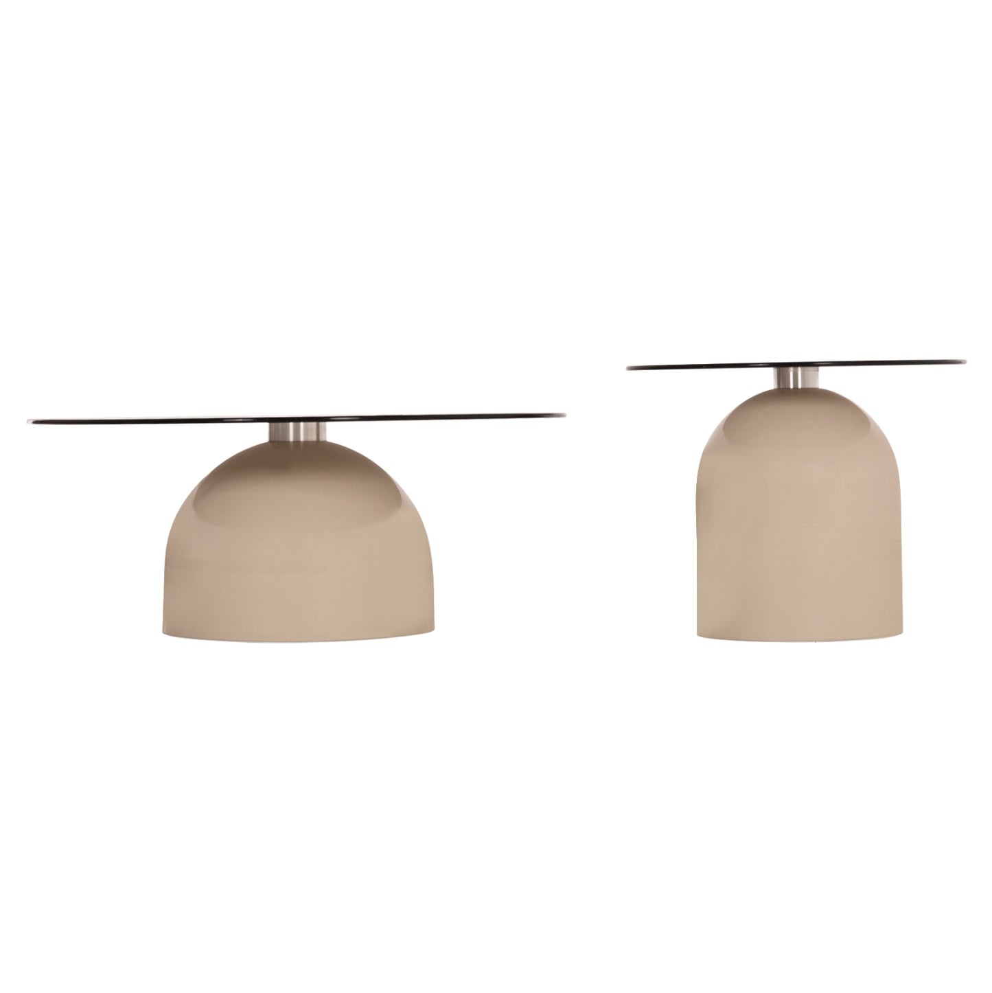 SET 2 COFFEE TABLES BELLINS HM18313.04 BEIGE METAL BASES--GLASS TOPS Φ50cm & Φ80cm