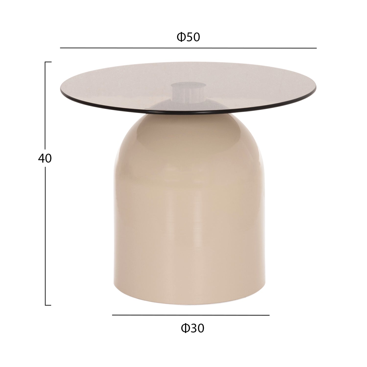 SET 2 COFFEE TABLES BELLINS HM18314.04 BEIGE METAL BASES--GLASS TOPS Φ50cm & Φ40cm